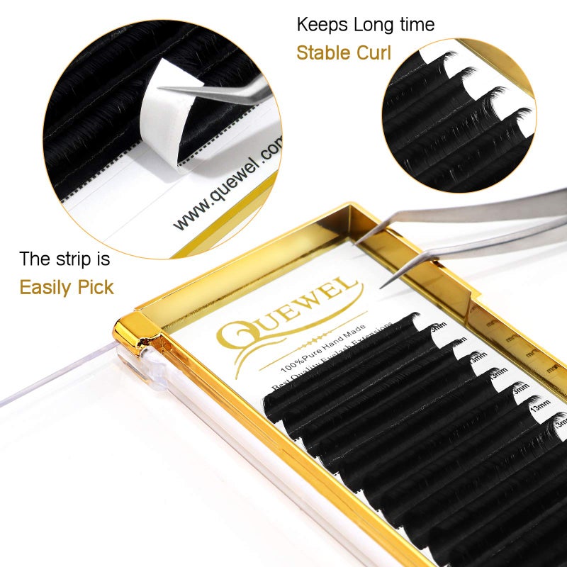 QUEWEL Easy Fan Lash Extensions 0.07mm D Curl Eyelash Extensions 13mm Single Lash Trays Matte Black Ultra Lightweight C CC D DD Curl Volume Lashes Self Fanning Lashes (0.07D 13mm) - Image 2